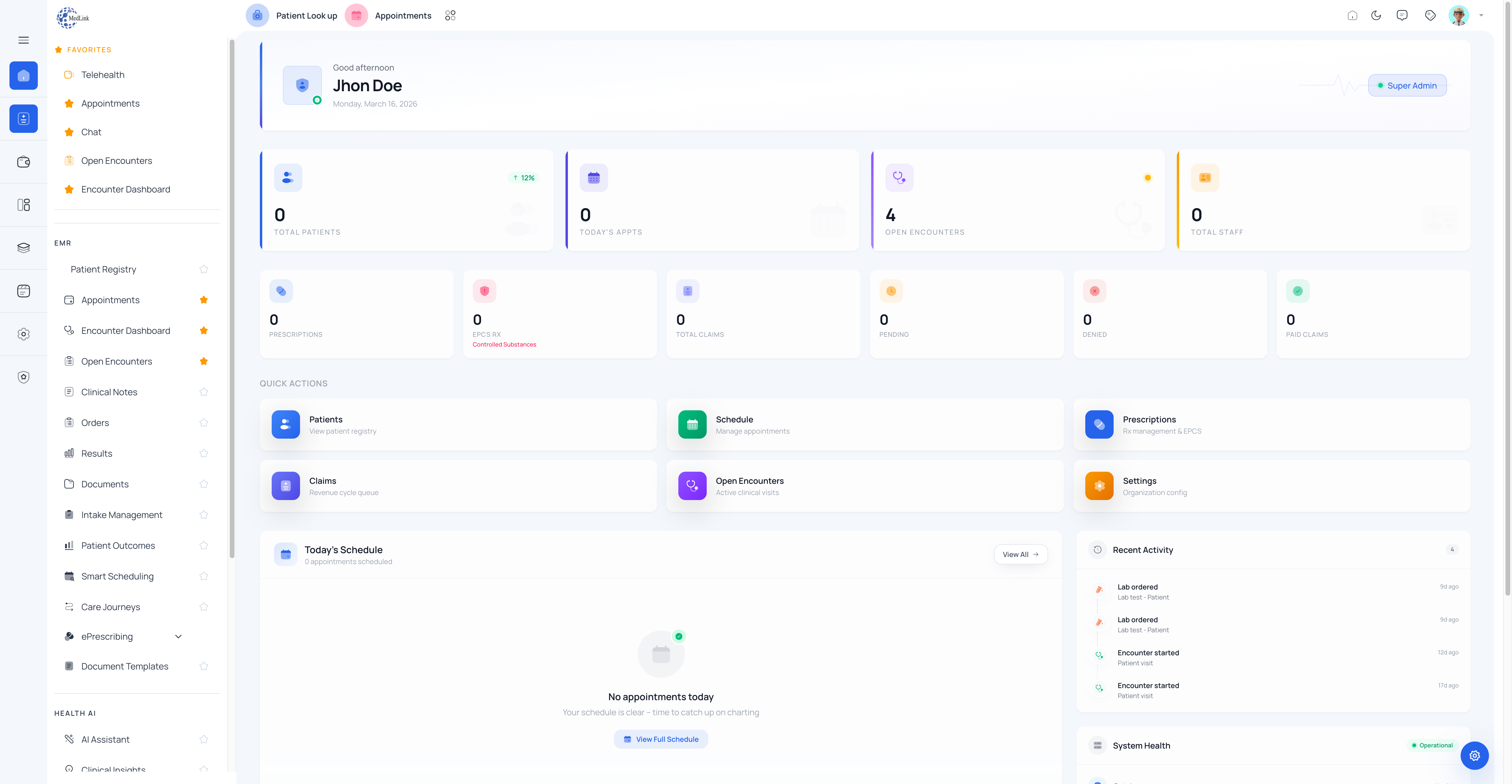 MedNex clinical dashboard